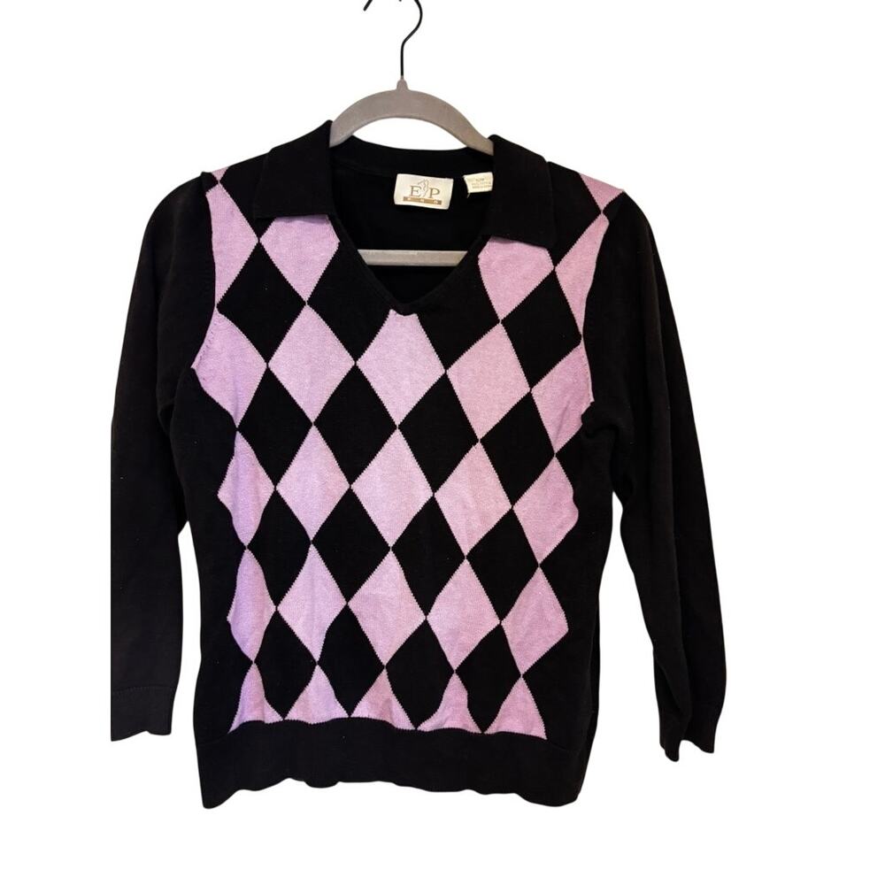 EP Pro Argyle Preppy Sweater Pink Black Size Small